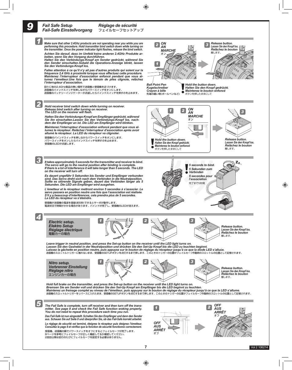 Réglage de sécurité, Fail safe setup fail-safe einstellvorgang | HPI Racing TF-20 Radio Set User Manual | Page 7 / 12