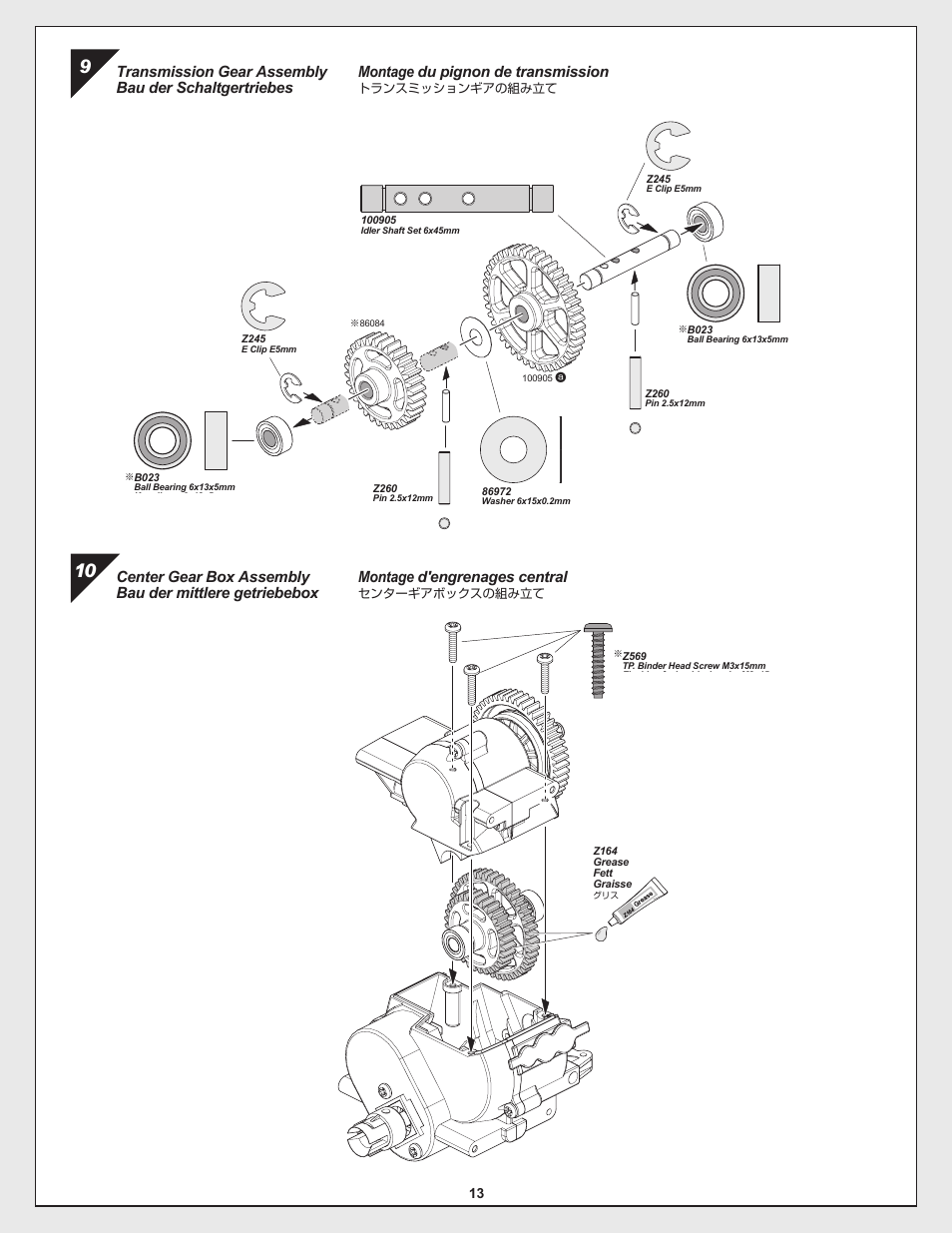 Montage du pignon de transmission, Montage d'engrenages central | HPI Racing Savage Flux Conversion User Manual | Page 13 / 48