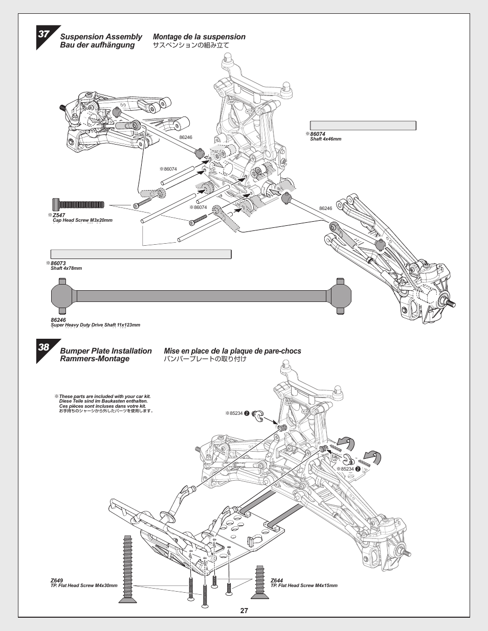 Montage de la suspension, Mise en place de la plaque de pare-chocs | HPI Racing Savage Flux Conversion User Manual | Page 27 / 48