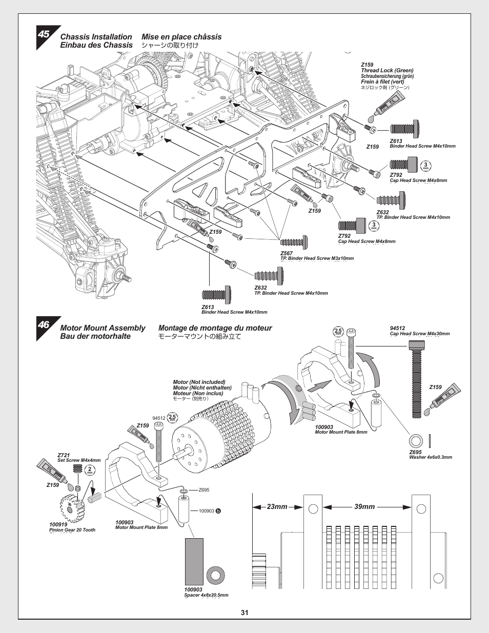 Mise en place châssis, Montage de montage du moteur | HPI Racing Savage Flux Conversion User Manual | Page 31 / 48