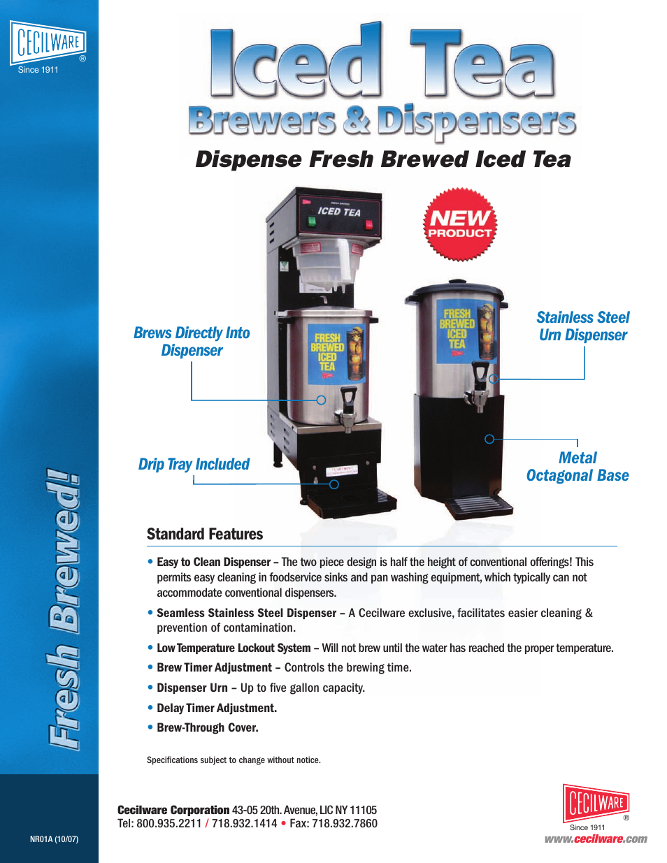 Cecilware Dispense Fresh Brewed Iced Tea User Manual | 2 pages