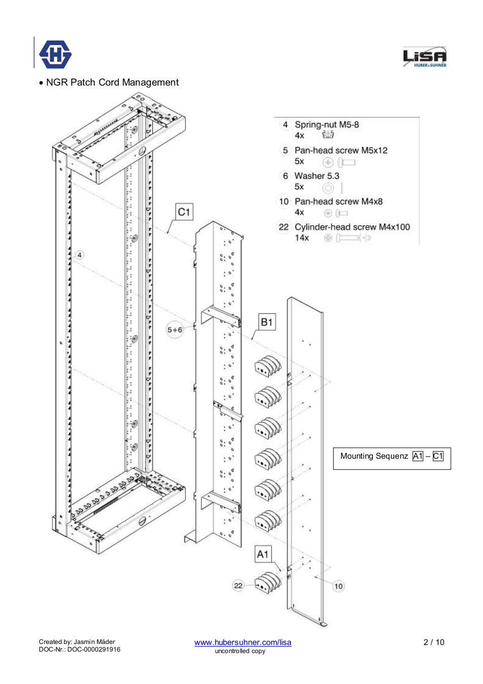 Ngr 6-22, Ngr patch cord management | HUBER+SUHNER NGR 6-22 User Manual | Page 2 / 10