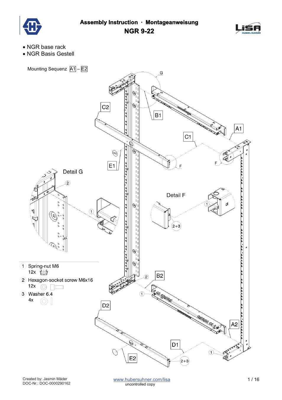 HUBER+SUHNER NGR 9-22 User Manual | 16 pages