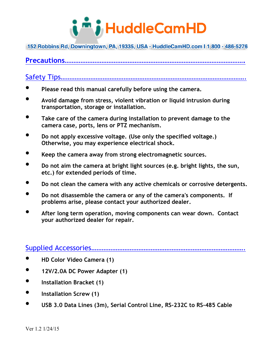 HuddleCamHD 3x Wide User Manual | Page 2 / 21