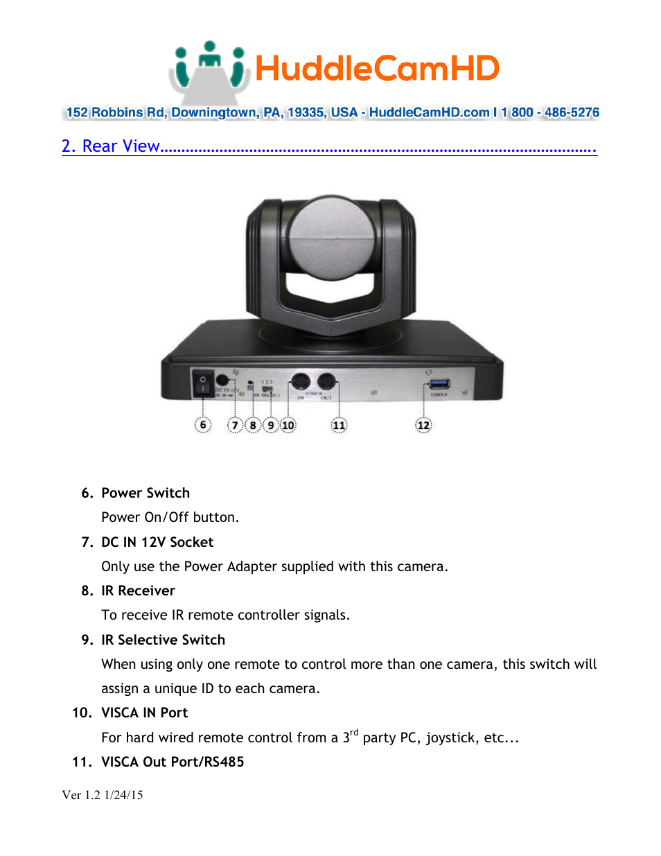 Rear view | HuddleCamHD 3x Wide User Manual | Page 7 / 21