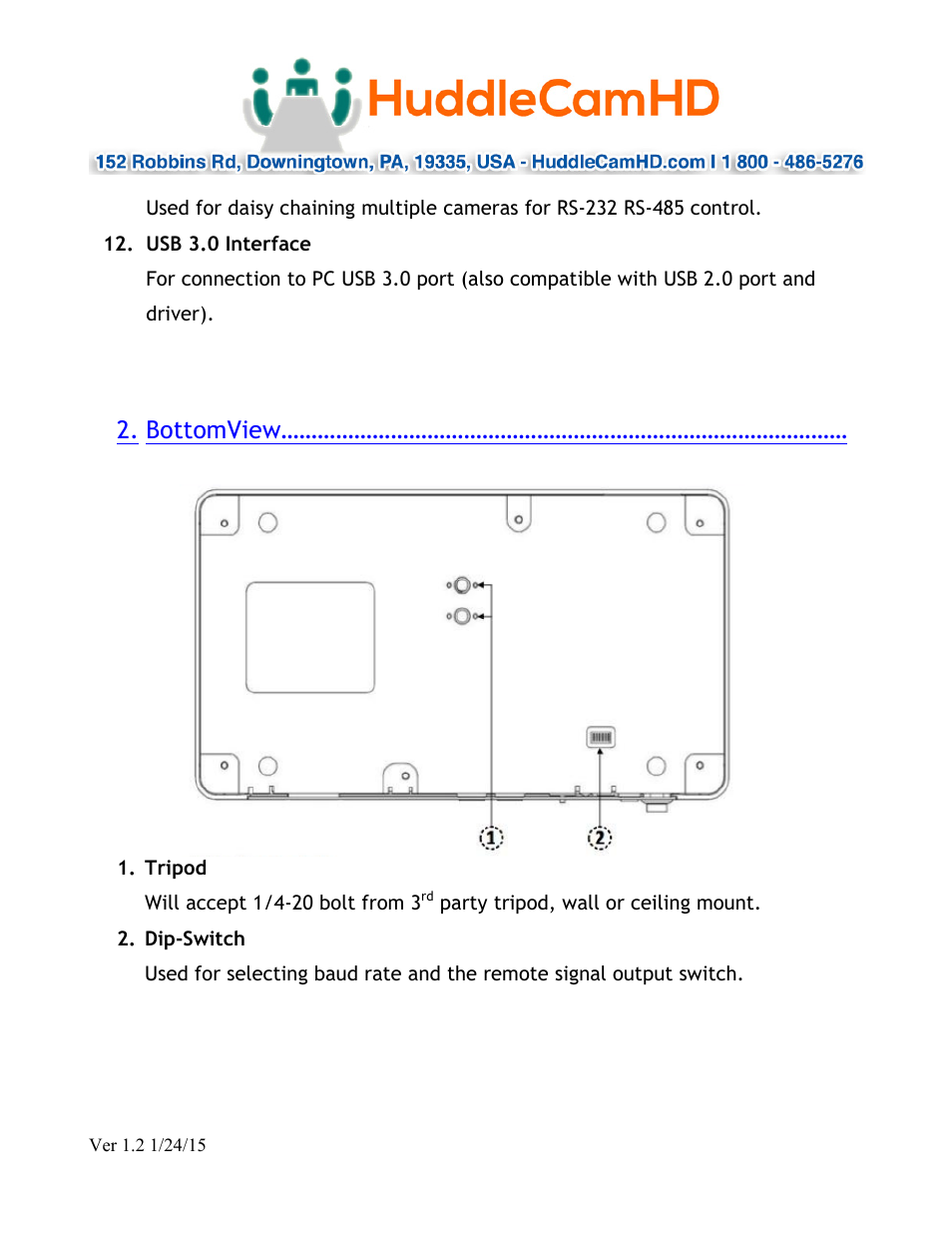 Bottomview | HuddleCamHD 3x Wide User Manual | Page 8 / 21