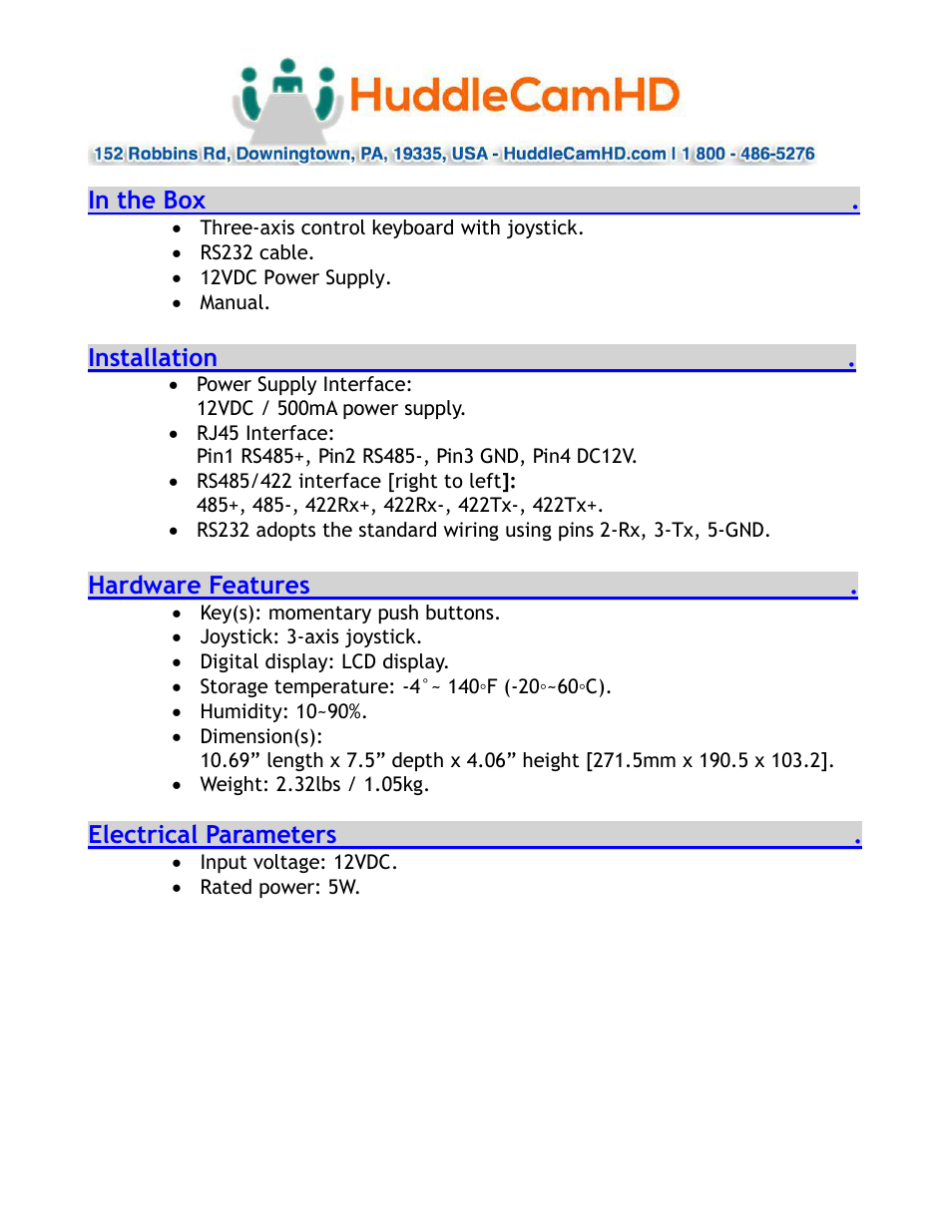 HuddleCamHD RS-232 User Manual | Page 3 / 6