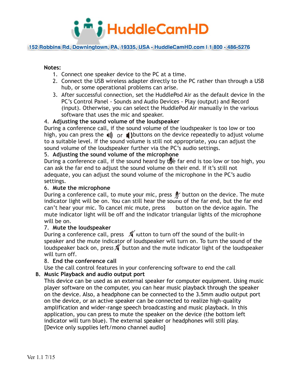 HuddleCamHD HuddlePod Air User Manual | Page 7 / 9