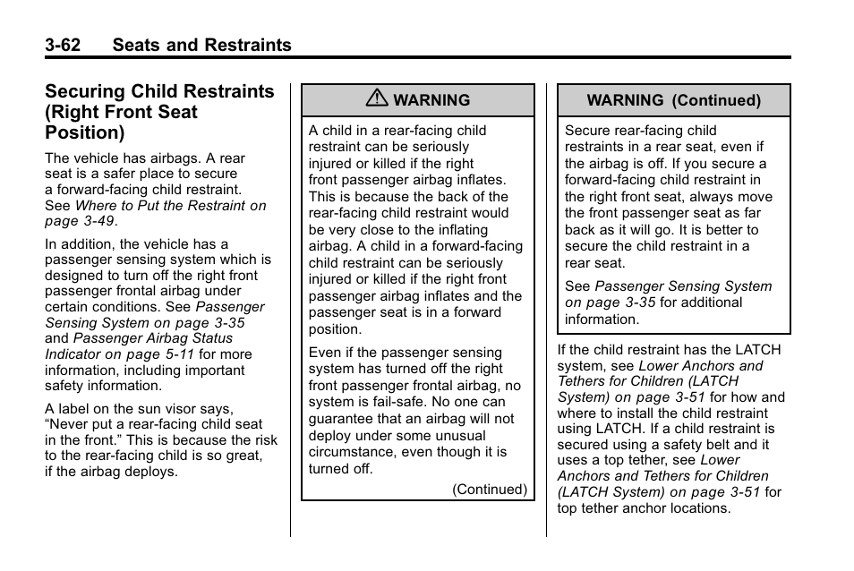 Child restraints, Right front seat position) -62 | Hummer 2010 H3 User Manual | Page 106 / 410