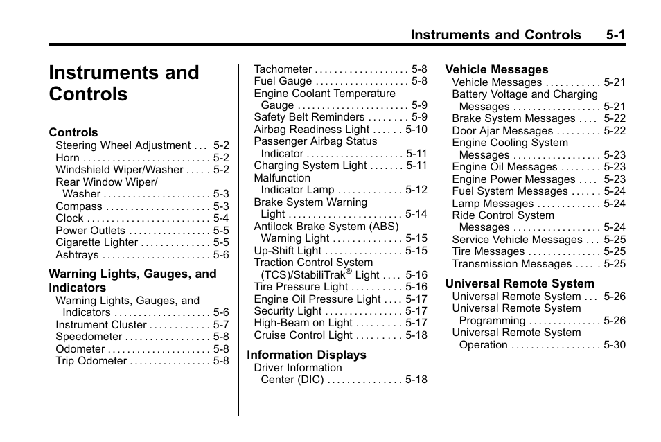 Instruments and controls, Instruments and controls 5-1 | Hummer 2010 H3 User Manual | Page 115 / 410