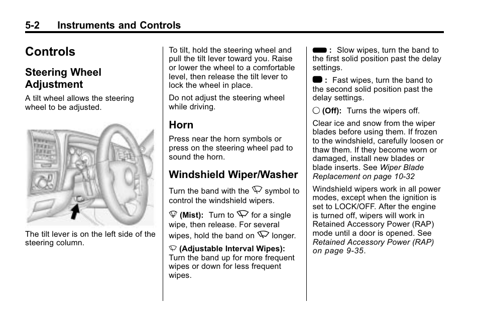 Controls, Steering wheel adjustment, Horn | Windshield wiper/washer, Controls -2, Drive systems | Hummer 2010 H3 User Manual | Page 116 / 410