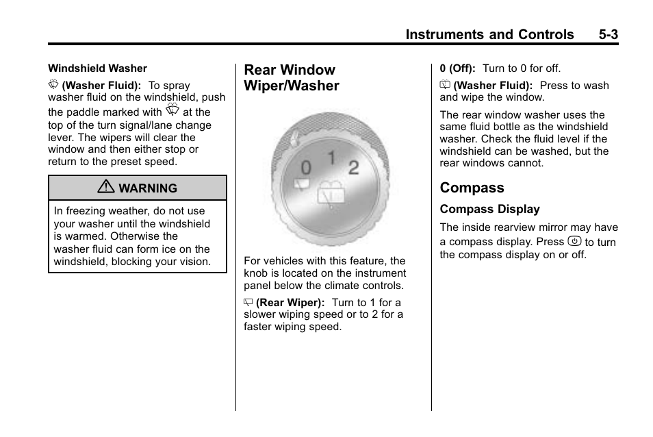 Rear window wiper/washer, Compass, Rear window wiper/washer on | Rear window wiper, Washer -3, Compass -3, Brake | Hummer 2010 H3 User Manual | Page 117 / 410