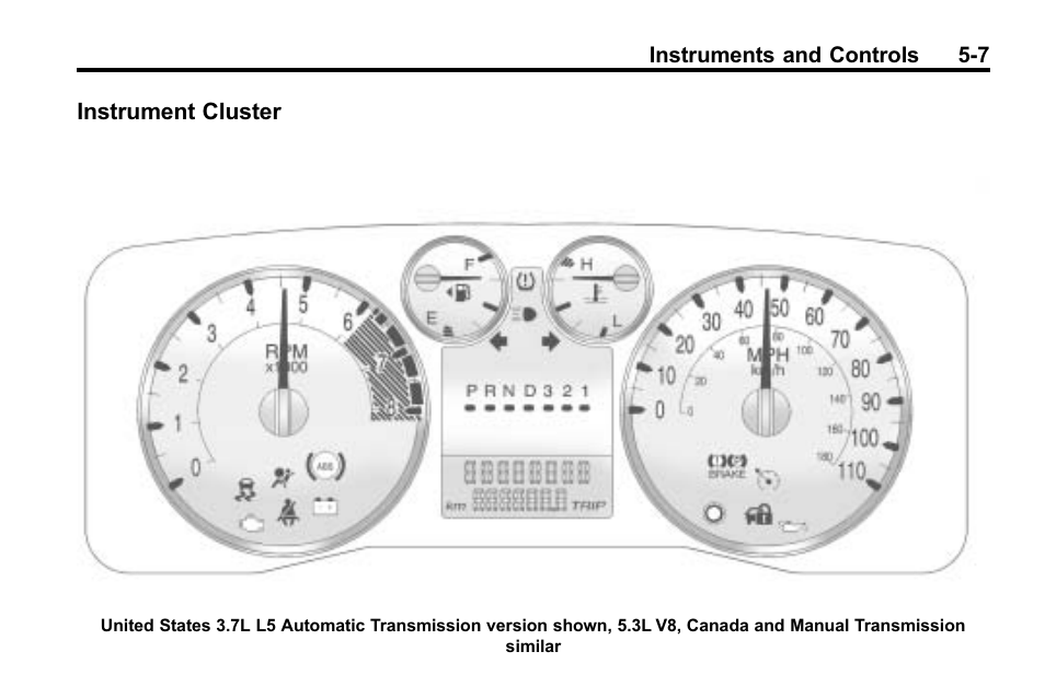 Instrument cluster, Instrument cluster on, Instrument cluster -7 | Hummer 2010 H3 User Manual | Page 121 / 410