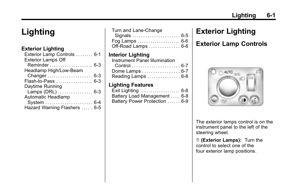 Lighting, Exterior lighting, Exterior lamp controls | Lighting -1, Conversions and | Hummer 2010 H3 User Manual | Page 145 / 410
