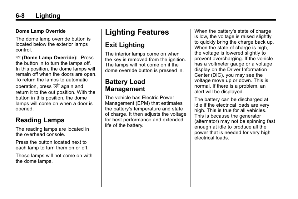 Reading lamps, Lighting features, Exit lighting | Battery load management, Lighting features -8, Reading lamps -8, Exit lighting -8 battery load management -8 | Hummer 2010 H3 User Manual | Page 152 / 410