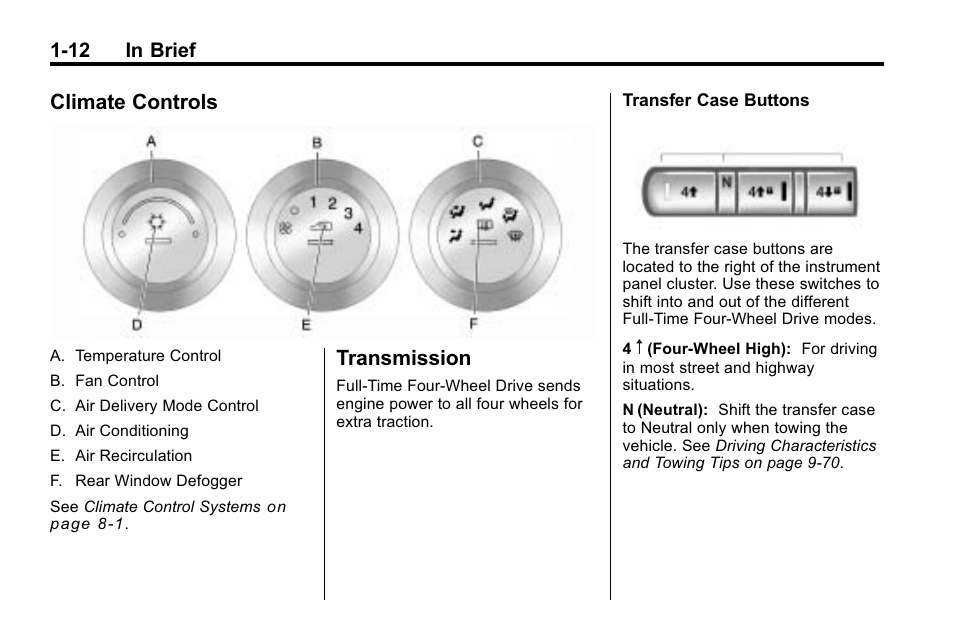 Climate controls, Transmission, Climate controls -12 transmission -12 | Hummer 2010 H3 User Manual | Page 16 / 410