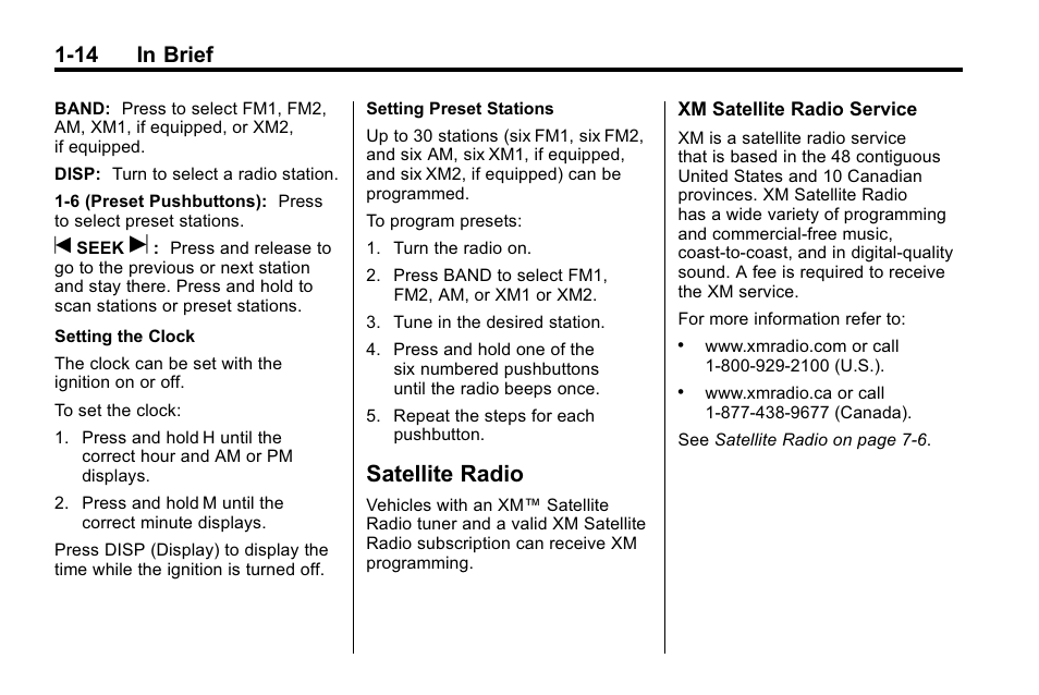 Satellite radio, Satellite radio -14, 14 in brief | Hummer 2010 H3 User Manual | Page 18 / 410