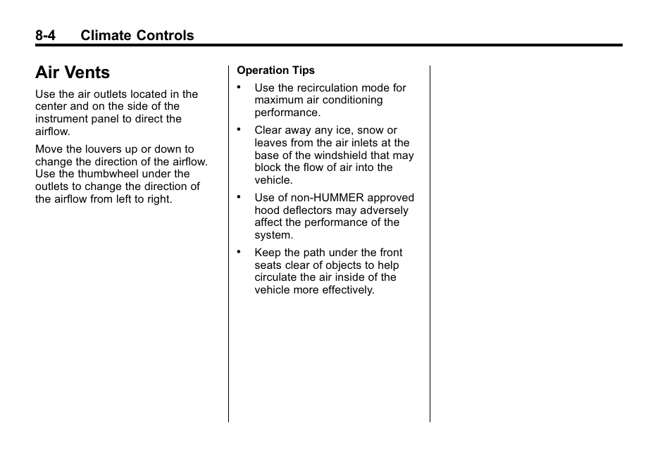 Air vents, Air vents -4, 4 climate controls | Hummer 2010 H3 User Manual | Page 184 / 410