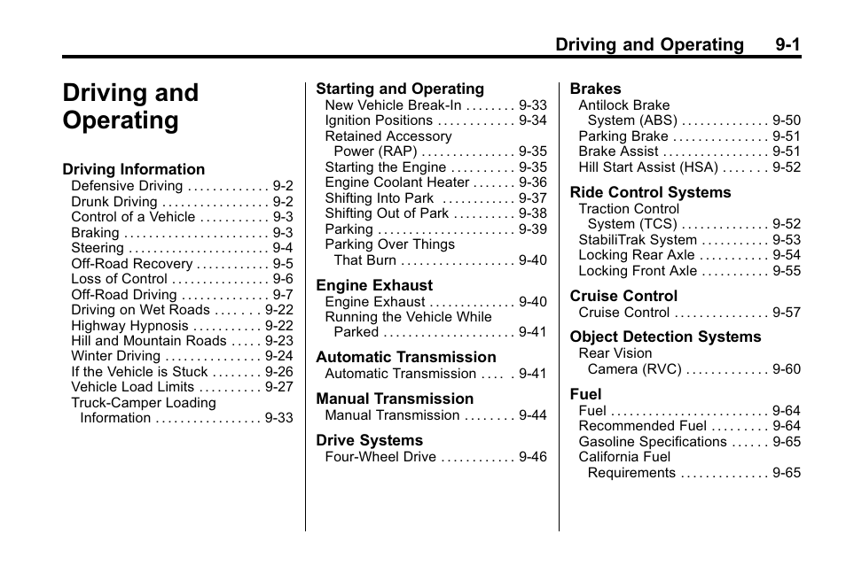 Driving and operating, Driving and operating -1, Driving and operating 9-1 | Hummer 2010 H3 User Manual | Page 185 / 410