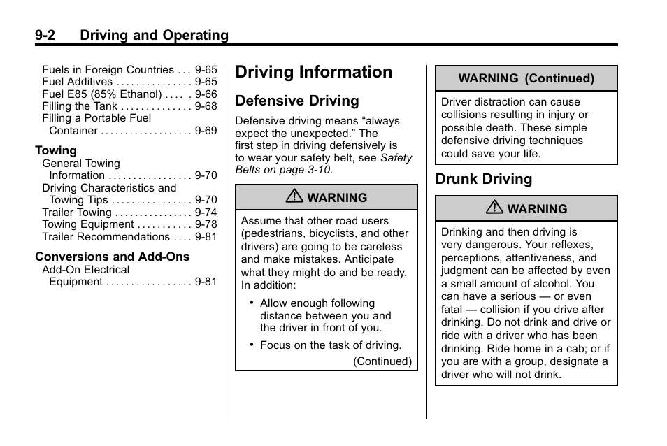 Driving information, Defensive driving, Drunk driving | Information -2, Defensive driving -2 drunk driving -2 | Hummer 2010 H3 User Manual | Page 186 / 410