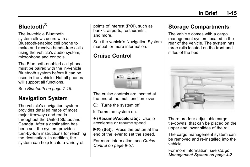 Bluetooth, Navigation system, Cruise control | Storage compartments | Hummer 2010 H3 User Manual | Page 19 / 410