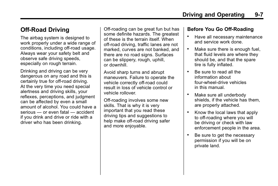 Off-road driving, Off-road driving -7, Engine exhaust -40 | Driving and operating 9-7 | Hummer 2010 H3 User Manual | Page 191 / 410