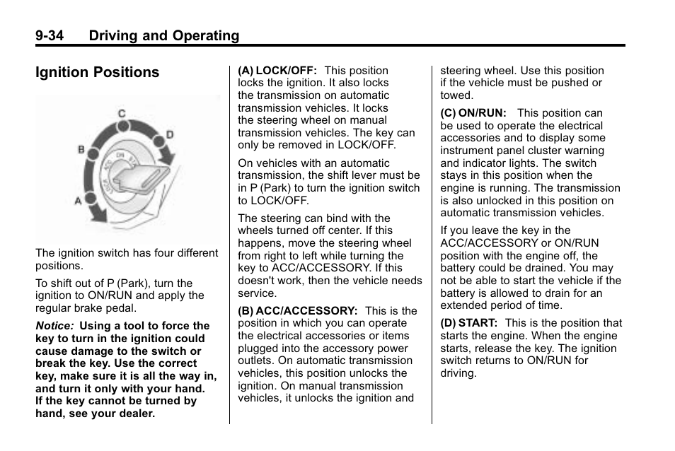 Ignition positions, Ignition positions -34, 34 driving and operating | Hummer 2010 H3 User Manual | Page 218 / 410