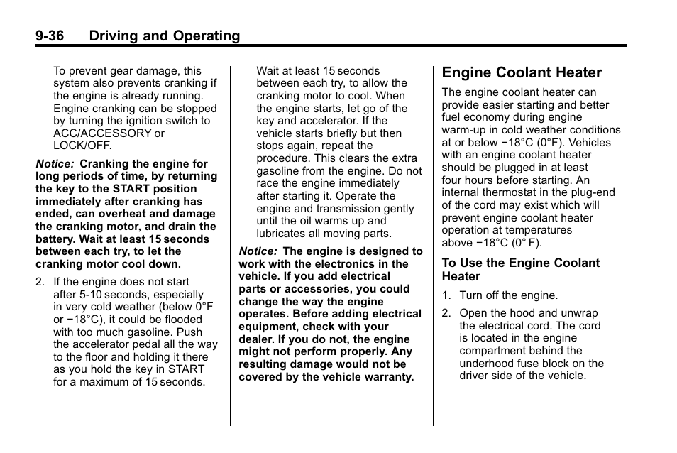 Engine coolant heater, Engine coolant heater -36, 36 driving and operating | Hummer 2010 H3 User Manual | Page 220 / 410