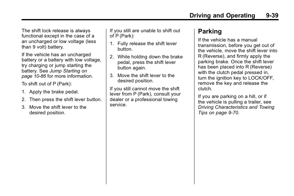 Parking, Parking -39, Driving and operating 9-39 | Hummer 2010 H3 User Manual | Page 223 / 410