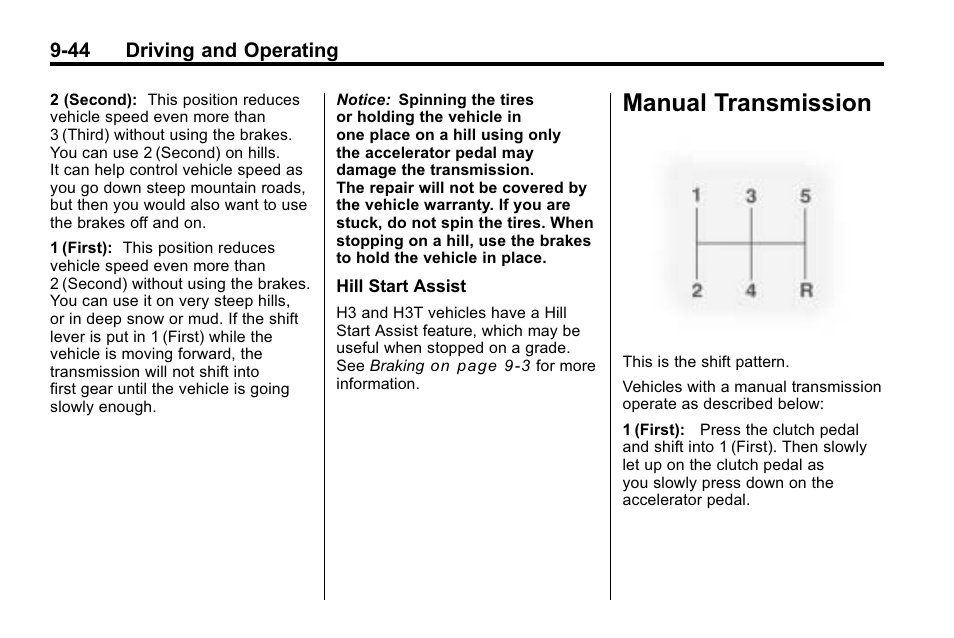 Manual transmission, Manual transmission -44, Fuel | Hummer 2010 H3 User Manual | Page 228 / 410