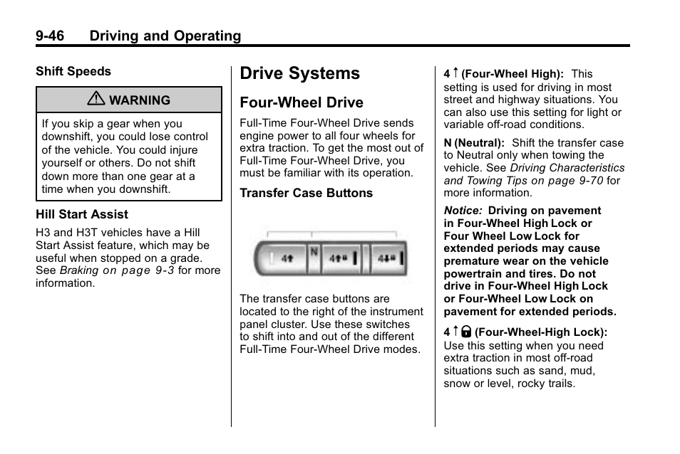 Drive systems, Four-wheel drive, Four-wheel drive -46 | Hummer 2010 H3 User Manual | Page 230 / 410