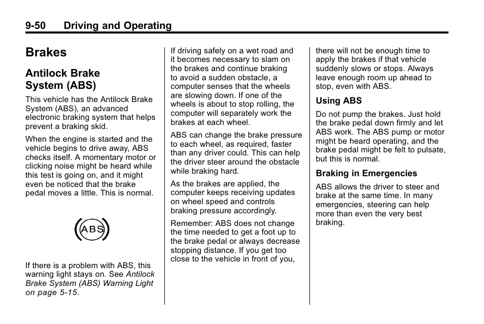 Brakes, Antilock brake system (abs), Brakes -50 | Antilock brake, System (abs) -50 | Hummer 2010 H3 User Manual | Page 234 / 410