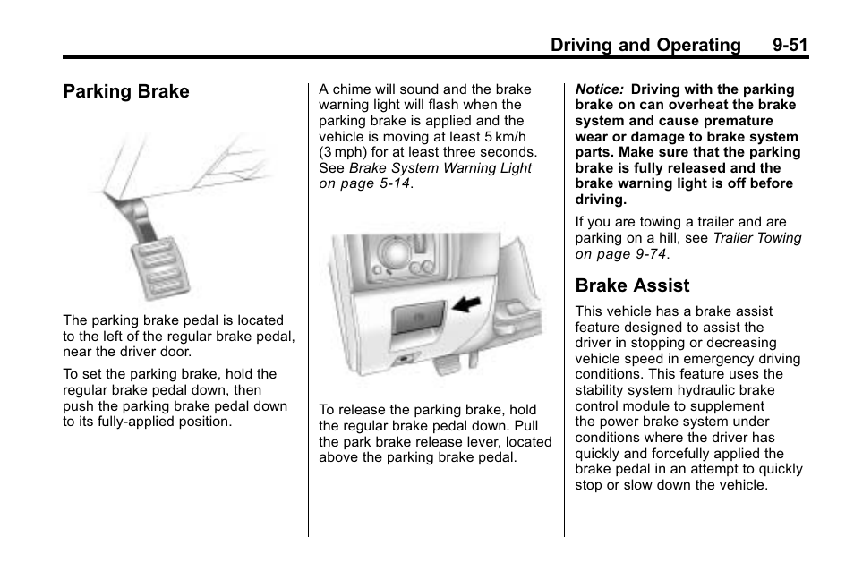 Parking brake, Brake assist, Parking brake -51 brake assist -51 | Hummer 2010 H3 User Manual | Page 235 / 410