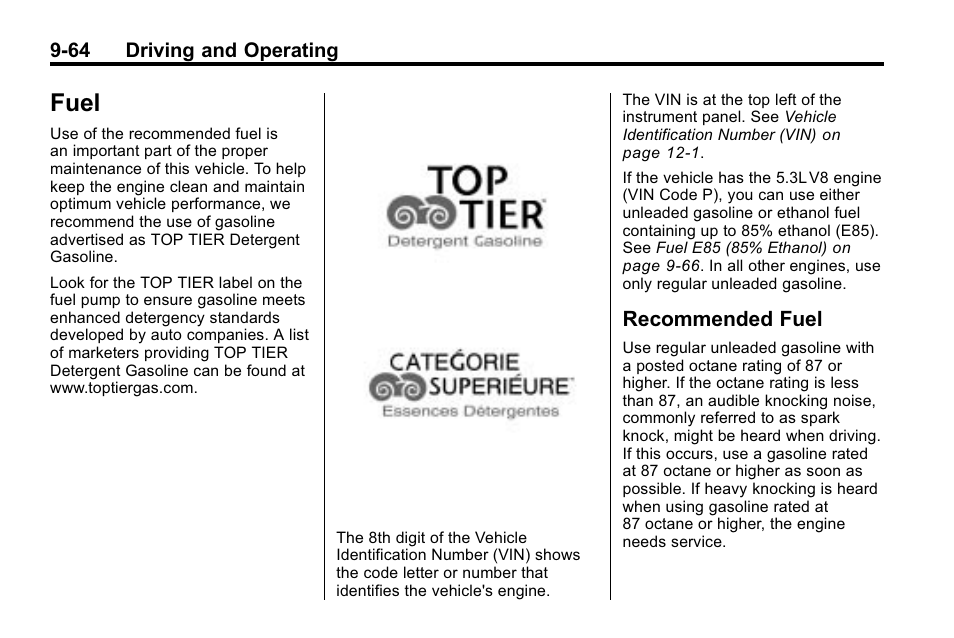 Fuel, Recommended fuel, 64 recommended fuel -64 | Hummer 2010 H3 User Manual | Page 248 / 410