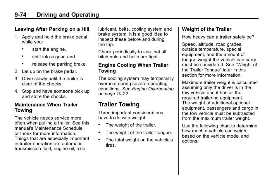 Trailer towing, Trailer towing -74, 74 driving and operating | Hummer 2010 H3 User Manual | Page 258 / 410
