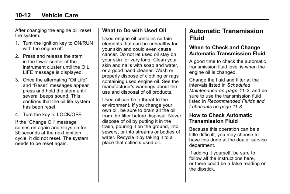 Automatic transmission fluid, Automatic transmission, Fluid -12 | Mechanism, 12 vehicle care | Hummer 2010 H3 User Manual | Page 278 / 410