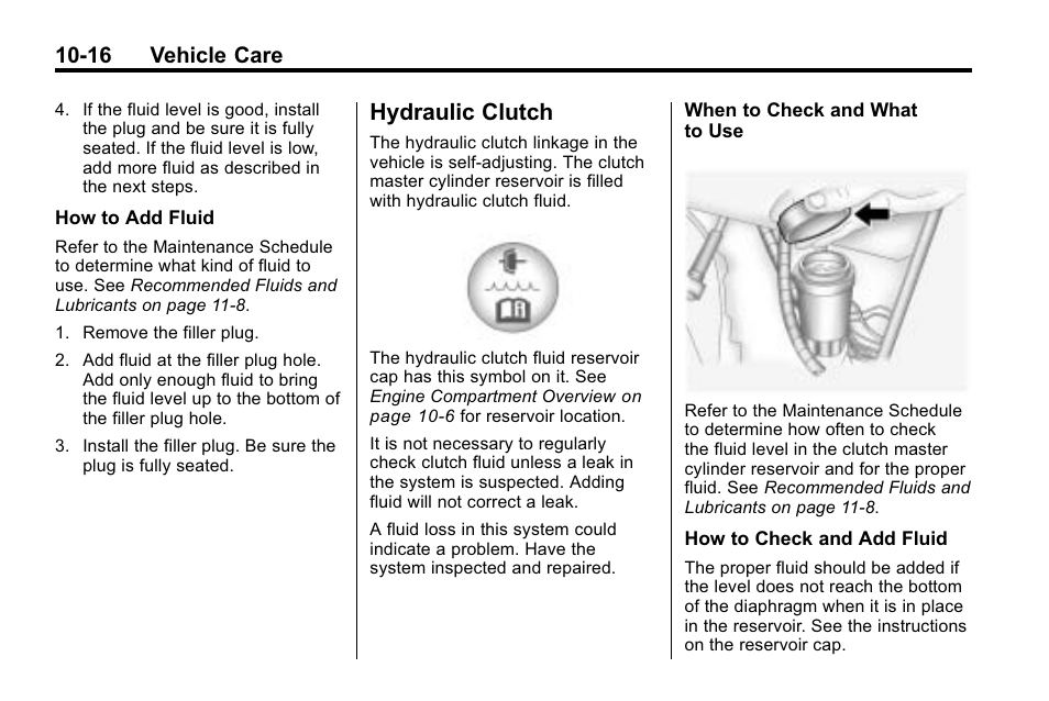 Hydraulic clutch, Hydraulic clutch -16, Headlamp | 16 vehicle care | Hummer 2010 H3 User Manual | Page 282 / 410