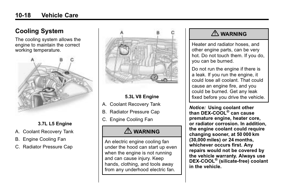 Cooling system, Cooling system -18, 18 vehicle care | Hummer 2010 H3 User Manual | Page 284 / 410