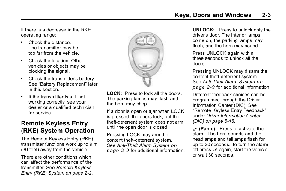 Remote keyless entry (rke) system operation, Remote keyless entry (rke), System operation -3 | Keys, doors and windows 2-3 | Hummer 2010 H3 User Manual | Page 29 / 410