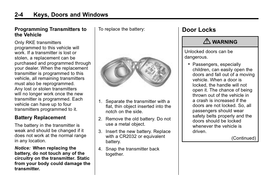 Door locks, Door locks -4, 4 keys, doors and windows | Hummer 2010 H3 User Manual | Page 30 / 410