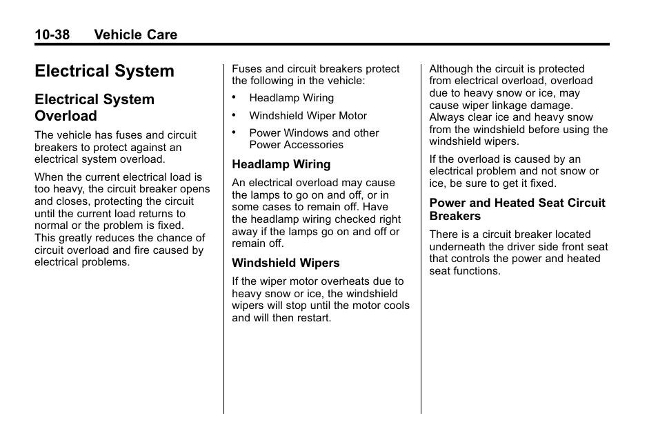 Electrical system, Electrical system overload, System -38 | Overload -38, 38 vehicle care | Hummer 2010 H3 User Manual | Page 304 / 410