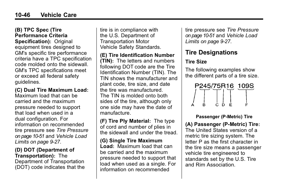 Tire designations, Tire designations -46 | Hummer 2010 H3 User Manual | Page 312 / 410