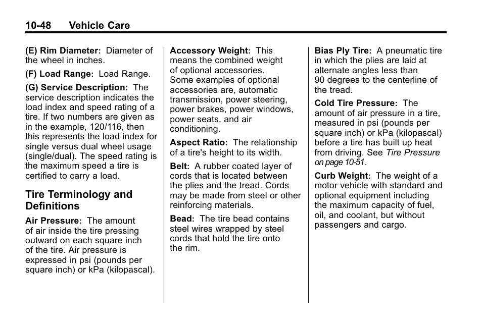 Tire terminology and definitions, Tire terminology and, Definitions -48 | Hummer 2010 H3 User Manual | Page 314 / 410