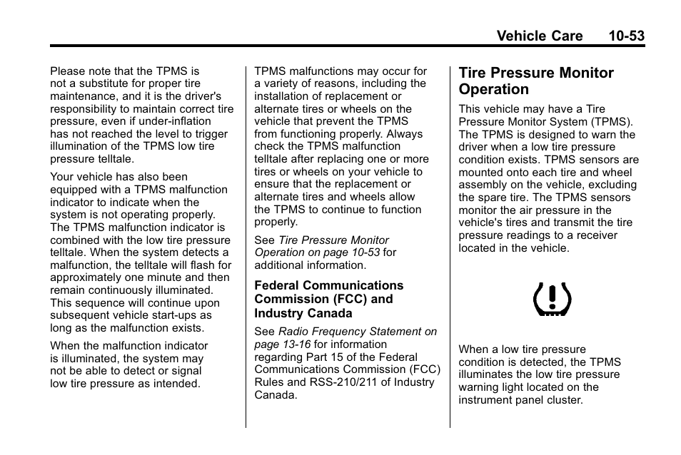 Tire pressure monitor operation, Tire pressure monitor, Operation -53 | Vehicle care 10-53 | Hummer 2010 H3 User Manual | Page 319 / 410