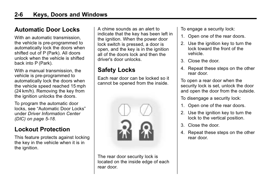 Automatic door locks, Lockout protection, Safety locks | 6 keys, doors and windows | Hummer 2010 H3 User Manual | Page 32 / 410