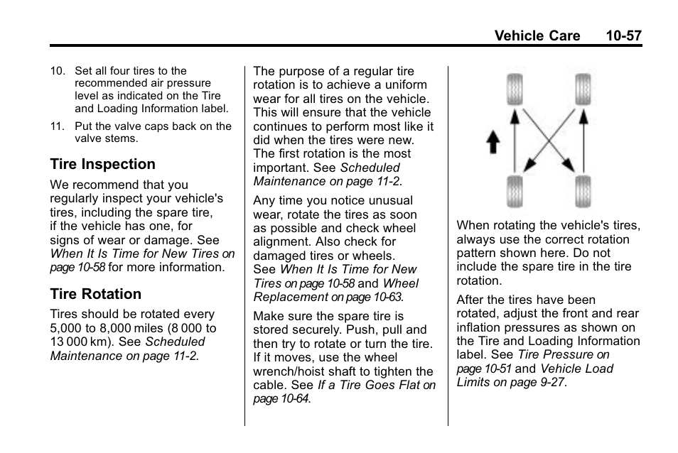 Tire inspection, Tire rotation, Tire inspection -57 tire rotation -57 | Hummer 2010 H3 User Manual | Page 323 / 410