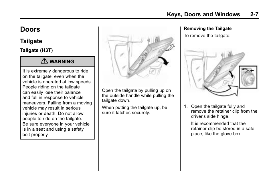 Doors, Tailgate, Doors -7 | Information, Tailgate -7, Automatic | Hummer 2010 H3 User Manual | Page 33 / 410