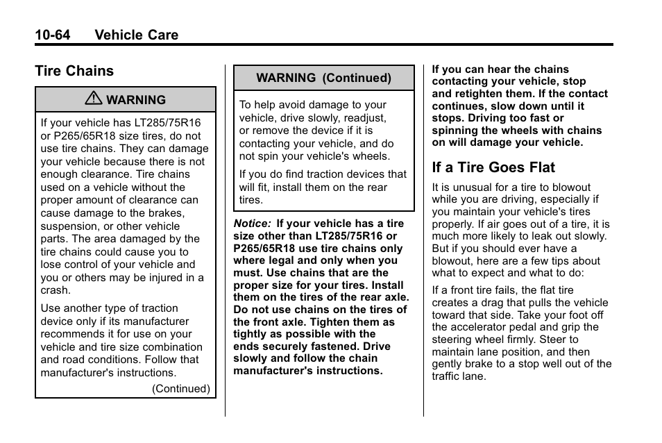 Tire chains, If a tire goes flat, Tire chains -64 if a tire goes flat -64 | Hummer 2010 H3 User Manual | Page 330 / 410