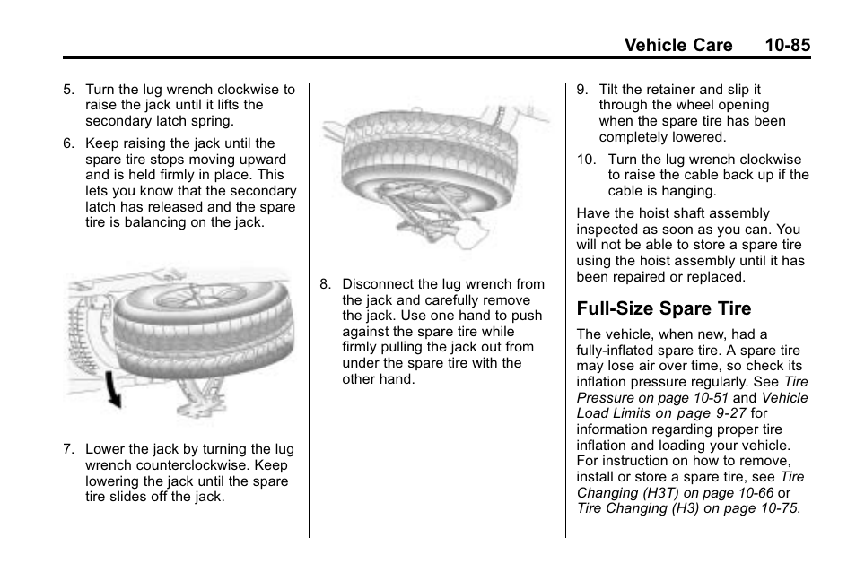 Full-size spare tire, Full-size spare tire -85, Vehicle care 10-85 | Hummer 2010 H3 User Manual | Page 351 / 410