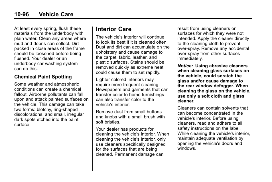 Interior care, Care -96, 96 vehicle care | Hummer 2010 H3 User Manual | Page 362 / 410